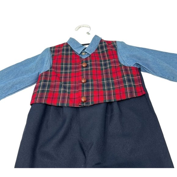 Boys 1 Piece Outfit - Navy Blue, Light Blue, & Red Plaid - Size 24 M - Picture 5 of 8